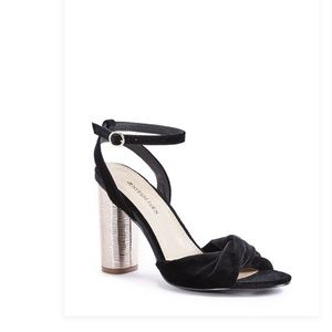Velvet sandal with metallic heels